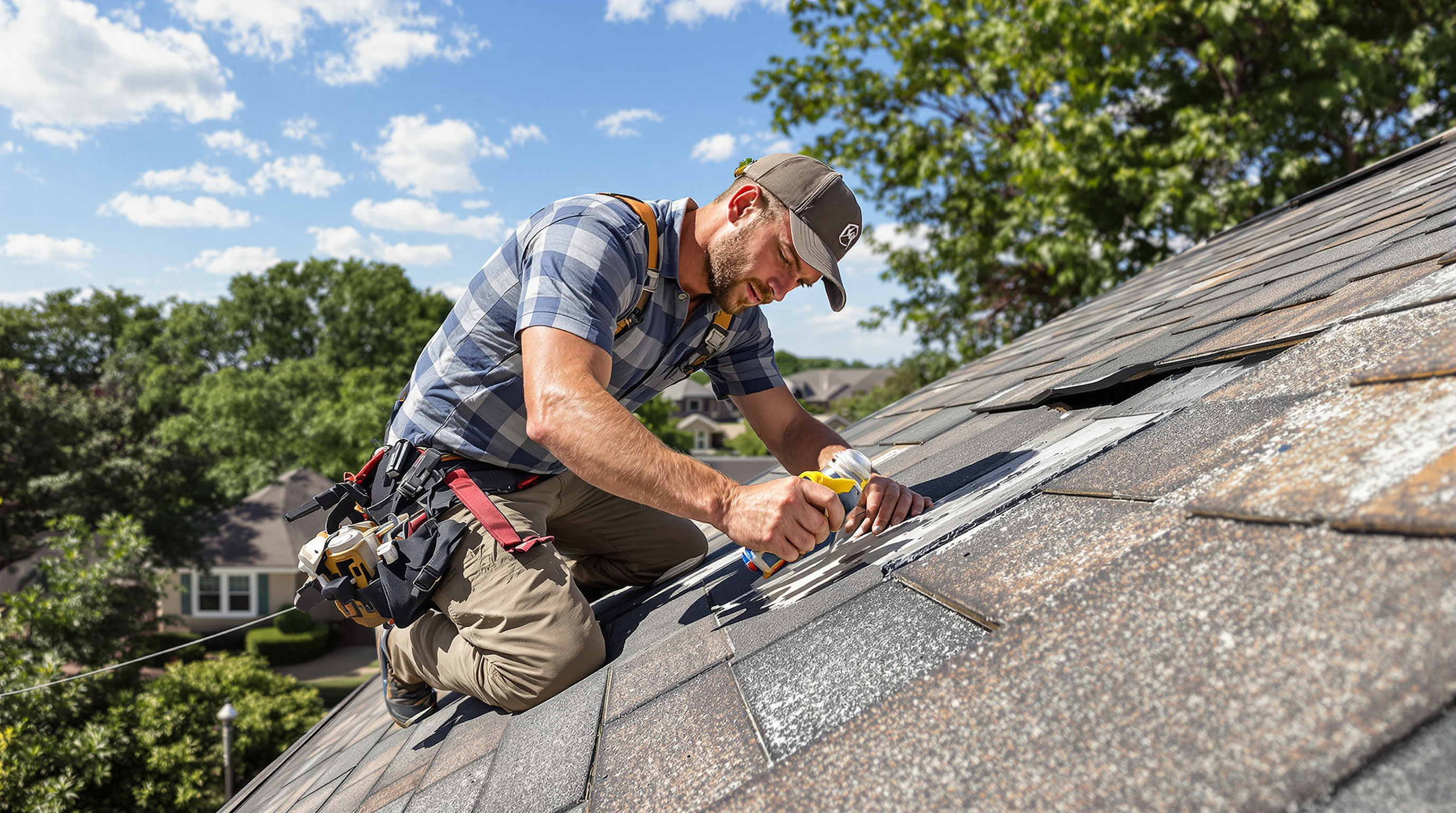 Roofer working on a residential roof